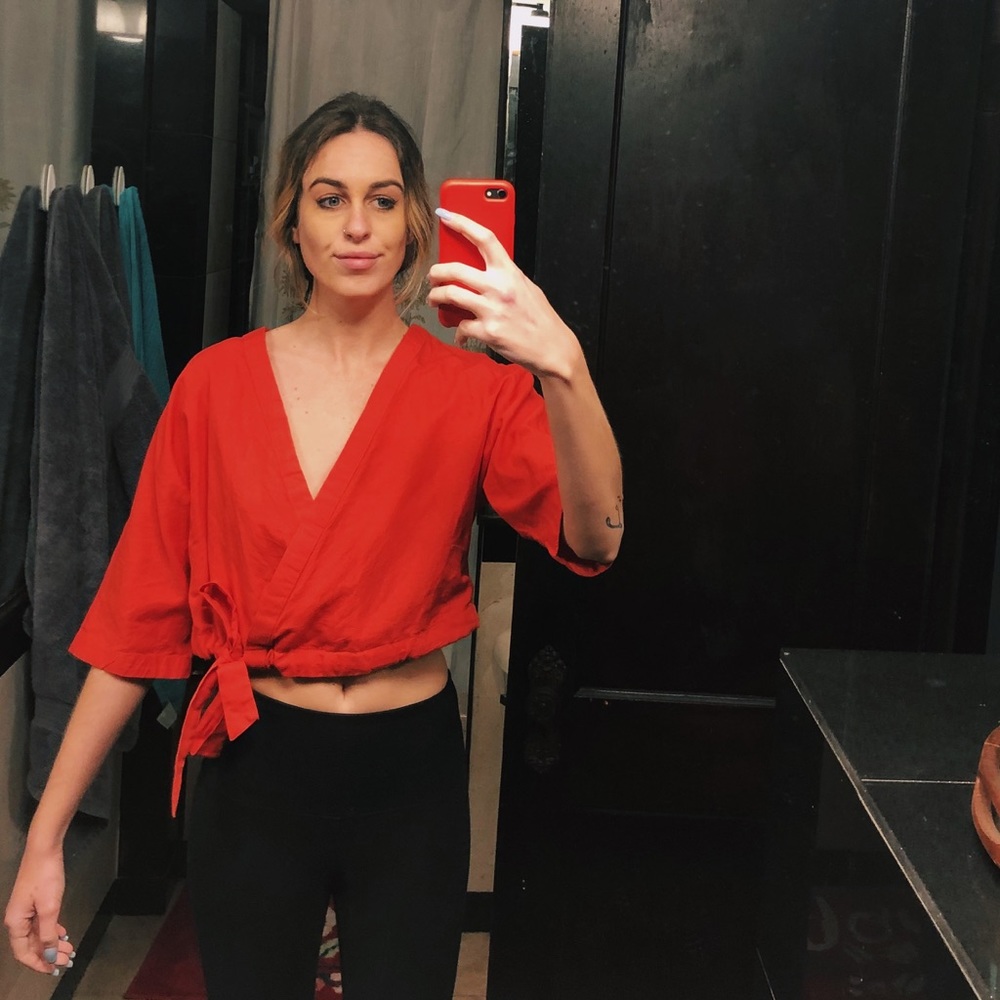Red top with tie